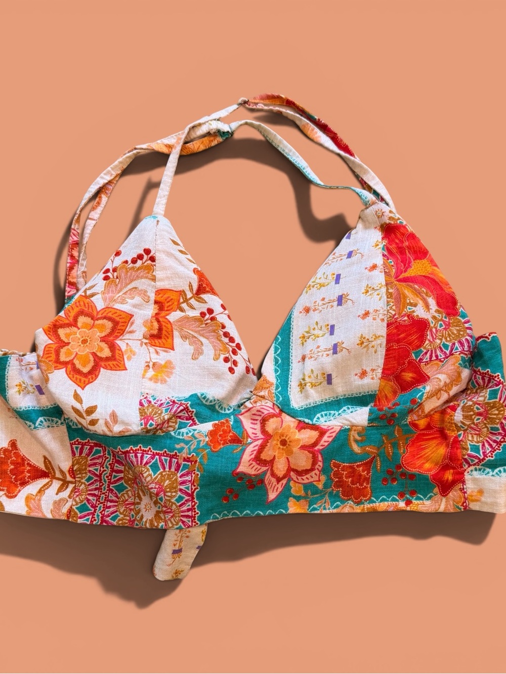 Floral Patchwork Halter Top - Made in Brazil. Size Medium. Bohemian Vibes.